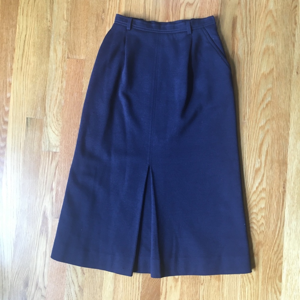 Saint Laurent Vintage Navy Blue Midi Skirt Sz 36